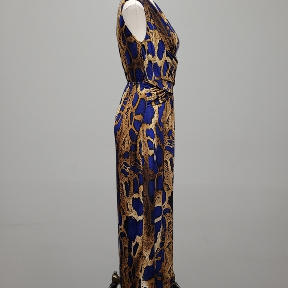 Venus blue reptile combo plunging grecian maxi dress size small - Picture 4 of 9